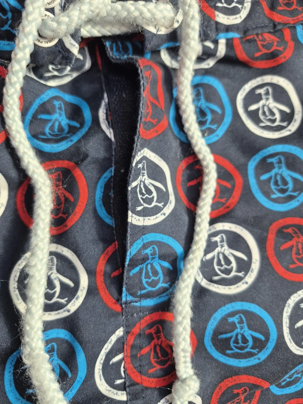 Original Penguin Navy Swim Shorts with Red & Blue Logo Circles